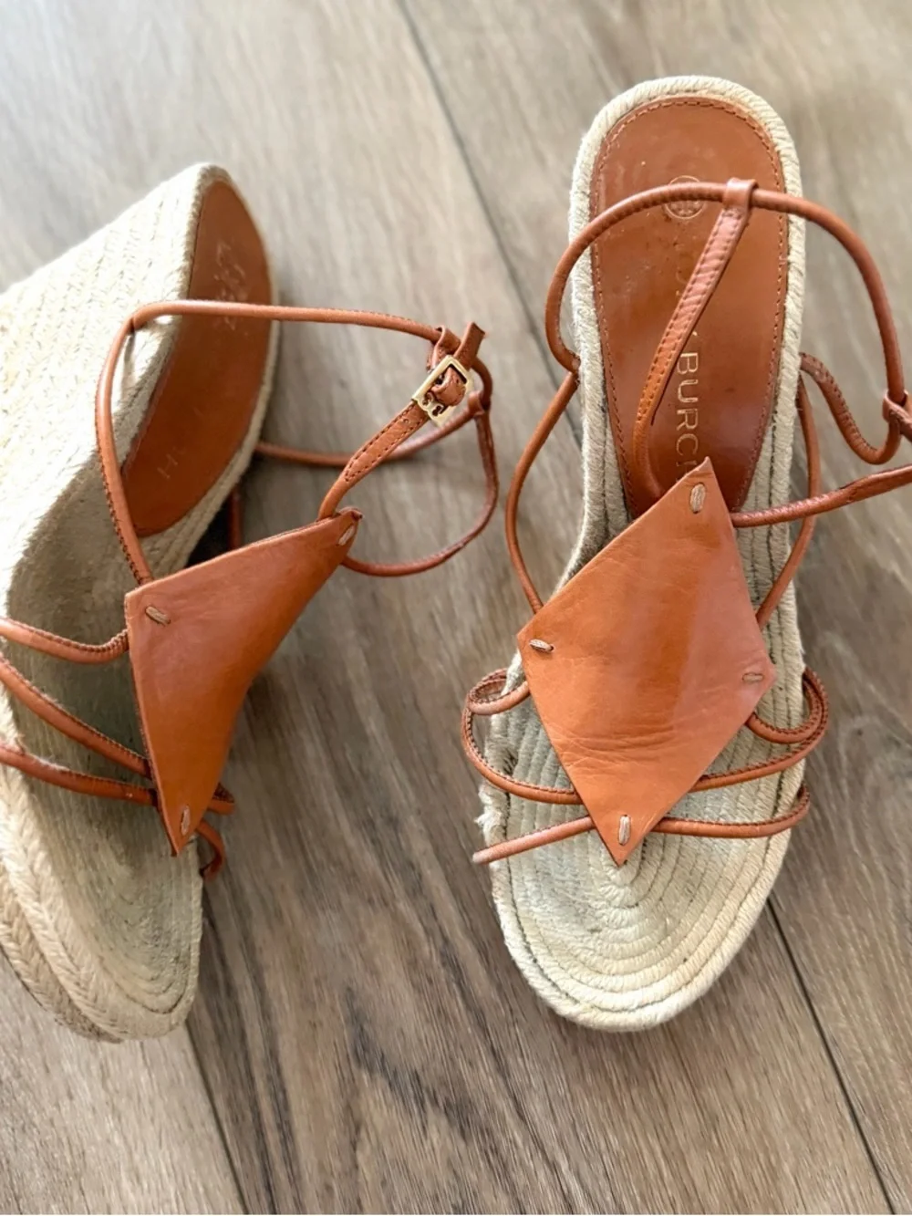 Tory Burch Diamond Patch Espadrille Goat Leather Wedge Sandals SIZE 9.5